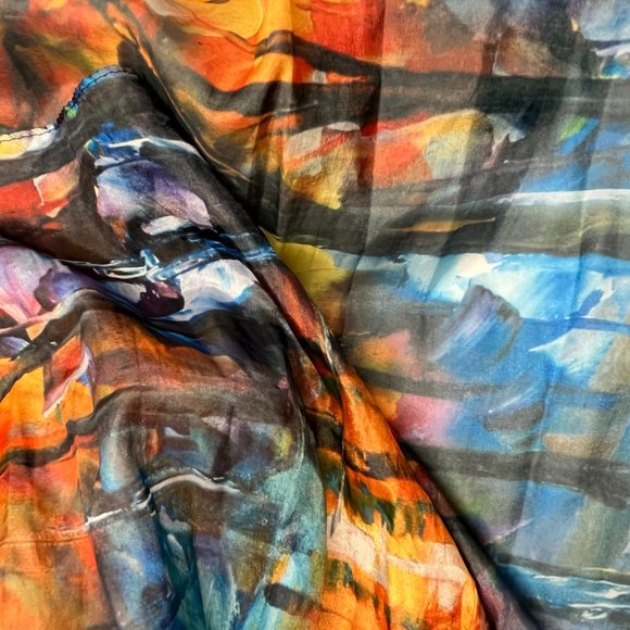 Abstract Art Scarf by Cleo – 2010s – Multicolor Silk Feel – Painterly Pattern - Picture 2 of 12